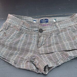 Vintage American Eagle Outfitters Women's Checkered Shorts - Black and blue